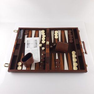 Vintage Backgammon Set Faux Leather Travel Case